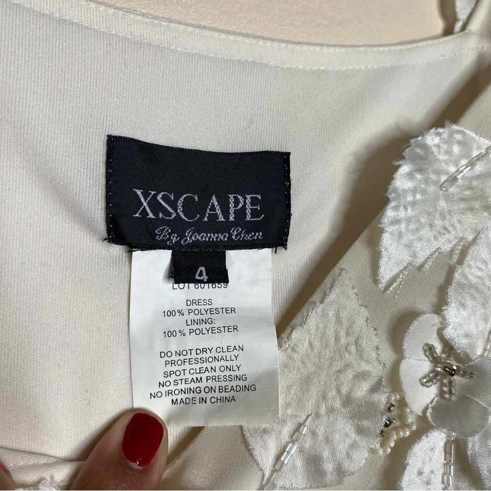 SOLD-VINTAGE XSCAPE BEADED FLORAL APPLIQUÉ FAIRY DRESS WITH SHARKBITE HEM - Picture 10 of 16